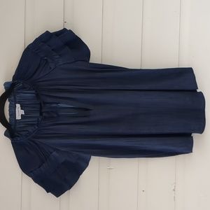 Evereve Navy Blue Ruffle Shoulder Cap Sleeve Tank, Size S